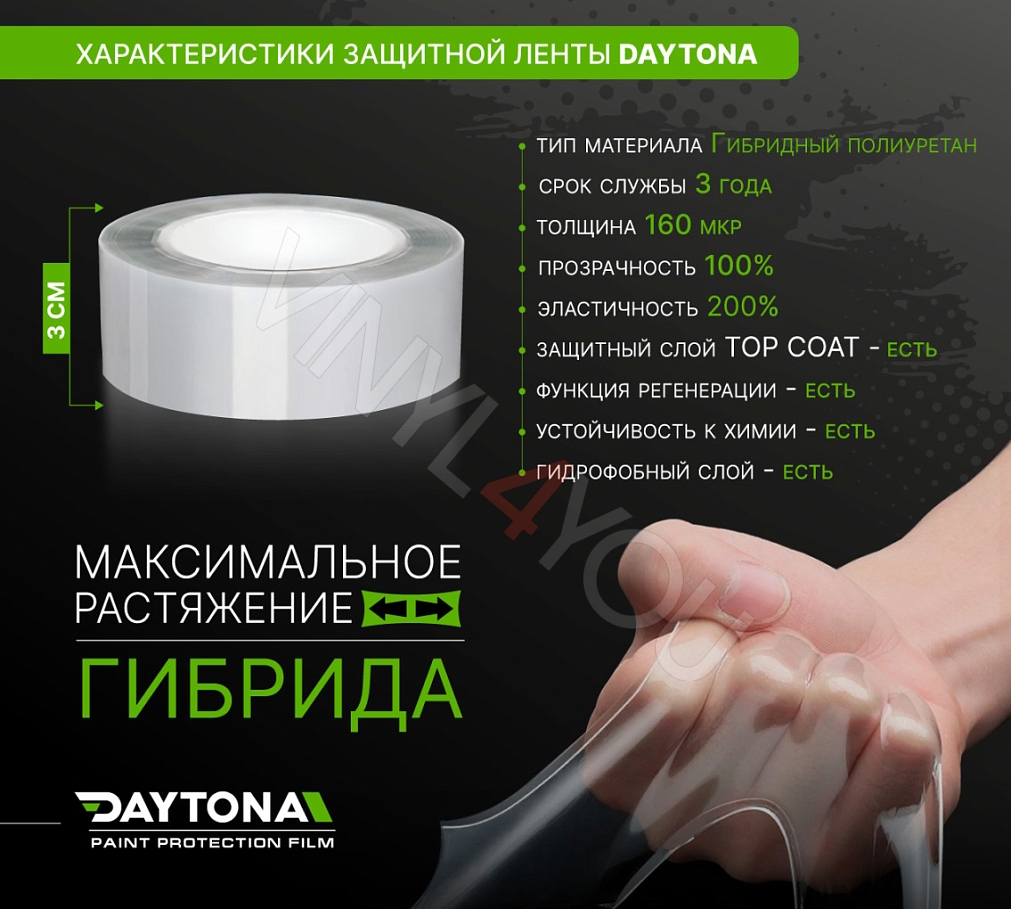 Защитная лента гибридный полиуретан DAYTONA PPF H300 ширина 3см (длина 5 м)